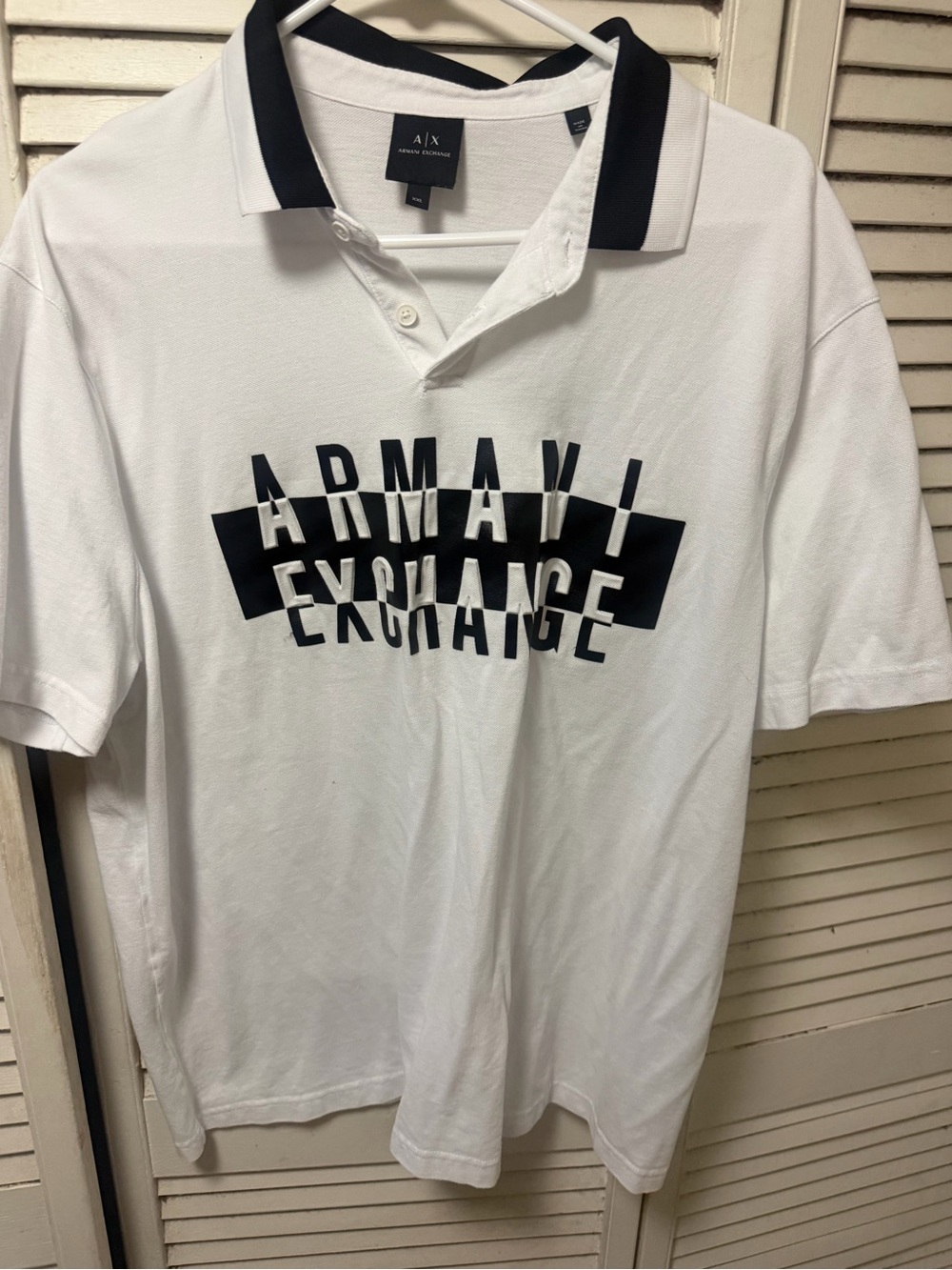 Armani Exchange White Polo with Black Logo and Trim